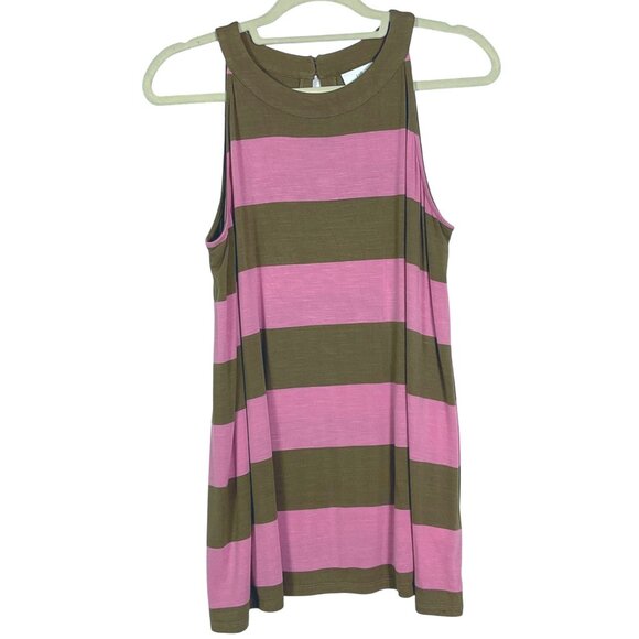 J. Jill Women's Pink Brown Wide Stripe Sleeveless Tank Top, Medium, Rayon/Spande - Picture 2 of 13